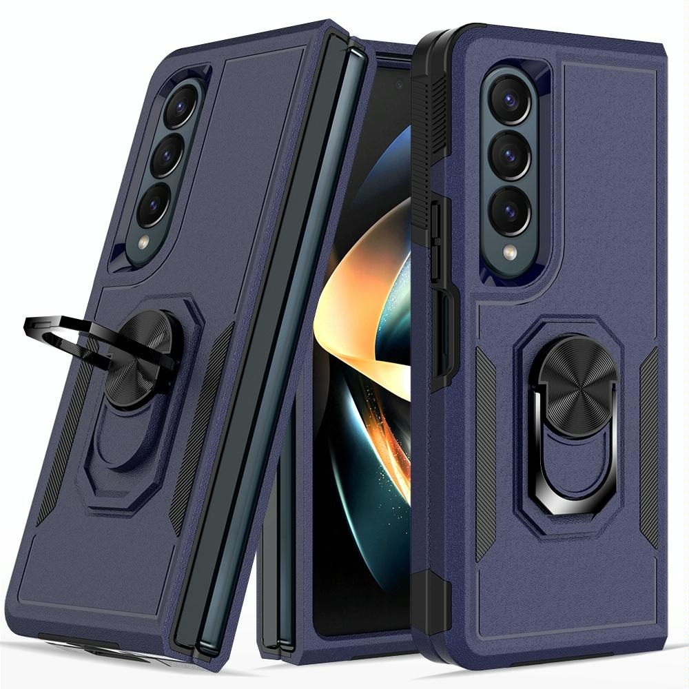 NNEDSZ Galaxy Z Fold 4 Tpu Shockproof Case With Ring - 2 In 1 Design - Dark Blue-0