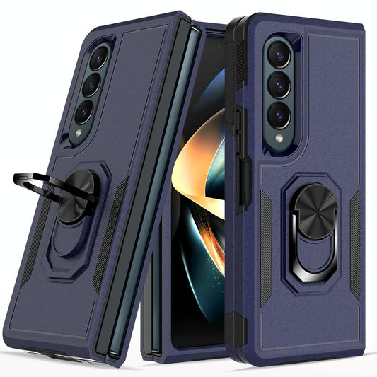 NNEDSZ Galaxy Z Fold 4 Tpu Shockproof Case With Ring - 2 In 1 Design - Dark Blue-0