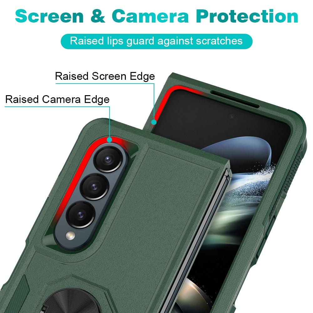 NNEDSZ Galaxy Z Fold 4 Tpu Shockproof Case With Ring - 2 In 1 Design - Dark Blue-2